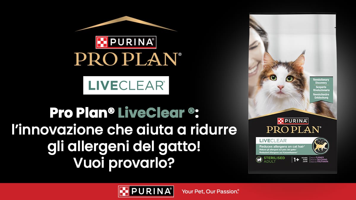 Pro Plan® LiveClear®: aiuta a ridurre gli allergeni sul pelo del gatto! Vuoi provarlo? Scopri come partecipare al test del prodotto!