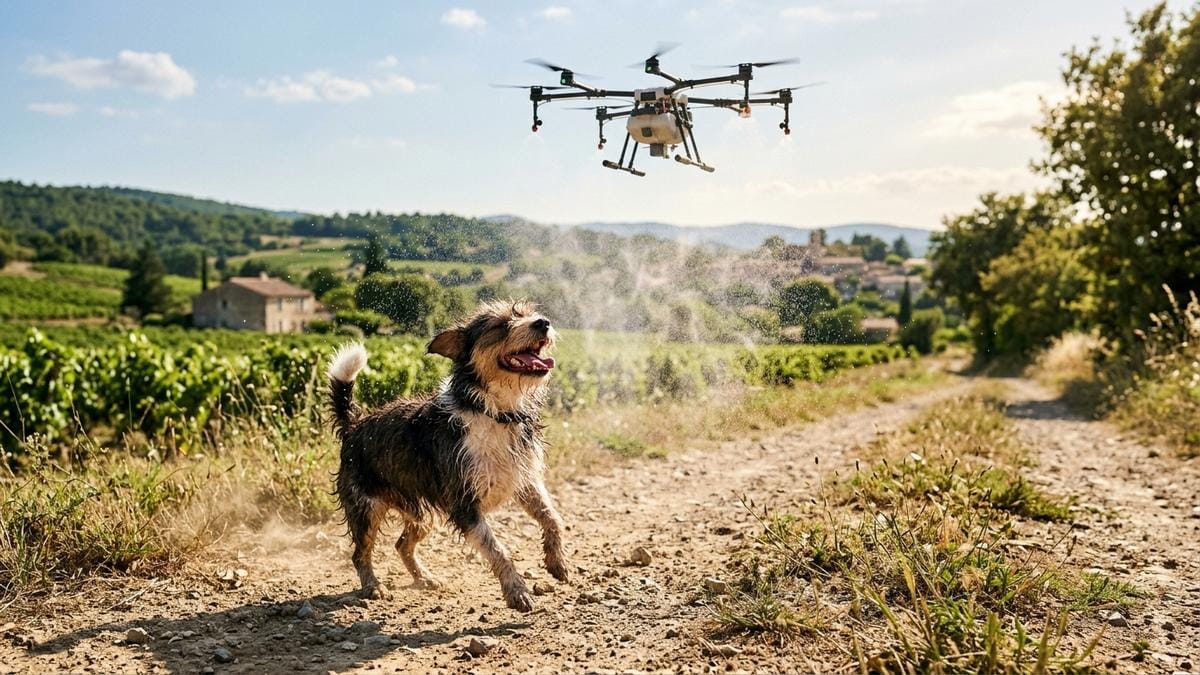 Un drone per pannelli solari incontra un cane randagio: quello che fa lascia tutti senza parole