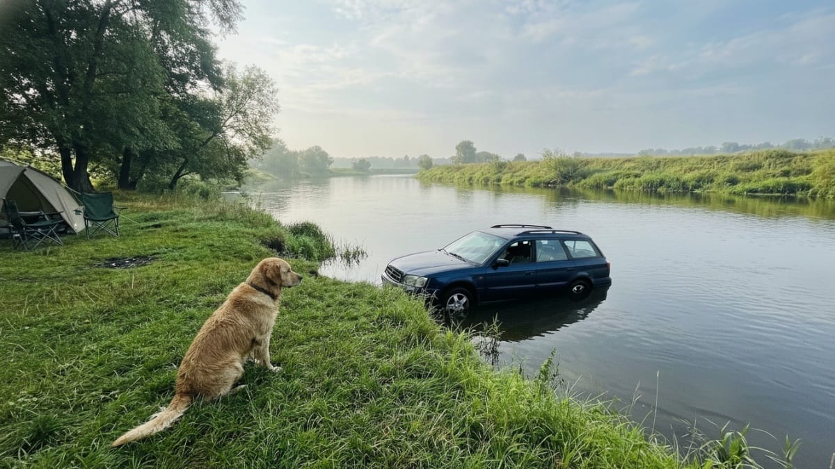 Voleva parcheggiare al campeggio: la sua auto finisce nel fiume col cane a bordo