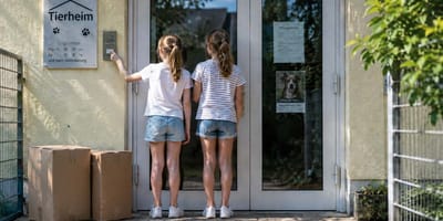 2 Mädchen klingeln beim Tierheim