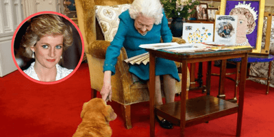 Die Queen streichelt einen ihrer Corgis.