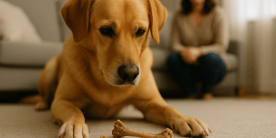 Can dogs eat turkey bones: Labrador looking at bones