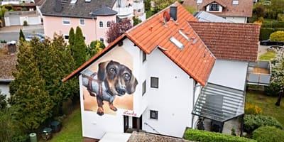 Dackel-Graffiti an der Wand eines Einfamilienhauses
