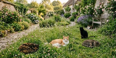 Zwerfkatten in een tuin