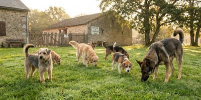 Dogs discovering grass for the first time