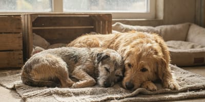 Zwei eng aneinander gekuschelte Hunde