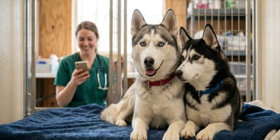 Zwei Huskys beim Tierarzt