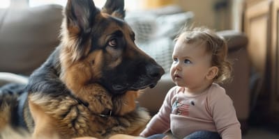 Child and dog together.