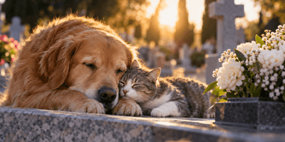 gatto e cane su una tomba