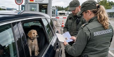 Grenzkontrolleure prüfen Hundepass