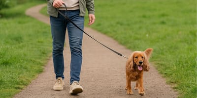 How much exercise do Cocker Spaniels need: Cocker Spaniel walked by owner