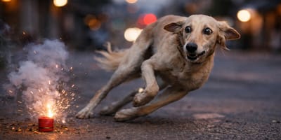 Hund erschreckt sich vor Böller