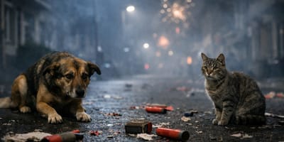 Hund und Katze in der Silvesternacht