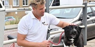 John van de dierenambulance Den Haag met de hond die naar het strand ging