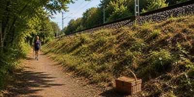 Passantin entdeckt einen Korb am Bahndamm