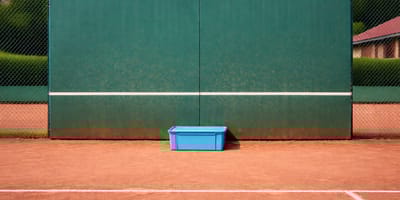 Plastikbox vor einer Tennis-Ballwand