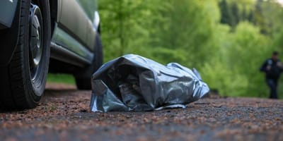 Plastiktüte auf dem Waldboden
