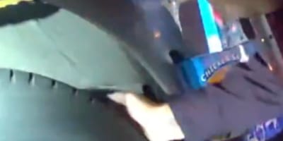 Police officer and lorry