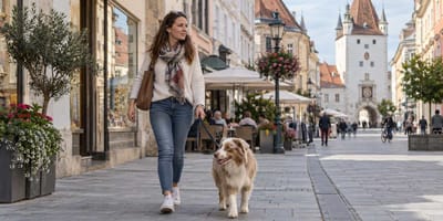 Spaziergängerin mit Hund in Wien