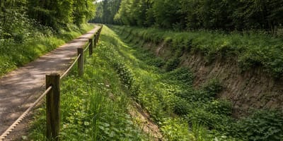 Tiefer Graben neben einem Spazierweg