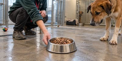 Tierheimhund bekommt seinen Napf