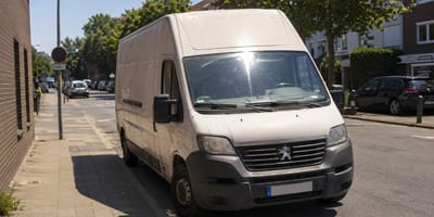 Transporter steht bei Hitze am Straßenrand