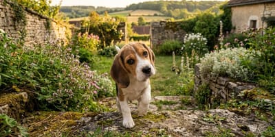 Een Beagle in het gras