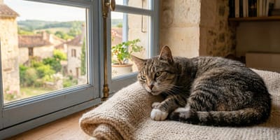 un chat allongé