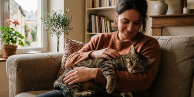 Un chat dans les bras d'une femme
