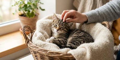 Eine Katze in einem Korb
