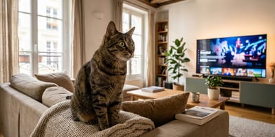 kot przed telewizorem