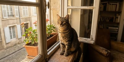 Un chat devant une fenêtre