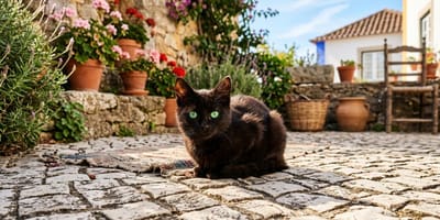 Czarny kot na ulicy ulicy