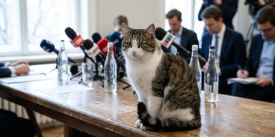 Un chat pendant une conférence de presse au Qatar