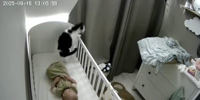 Un chat sur un lit de bébé