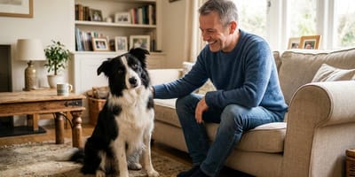 un cane vicino a un uomo