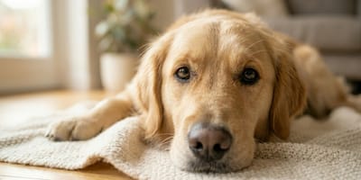 A healthy dog lying down