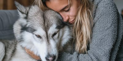 Un chien avec sa maitresse triste