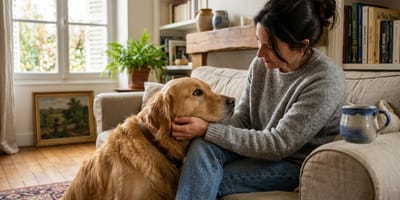 un cane con una donna