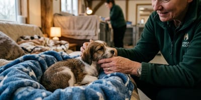 Een hond in een mand