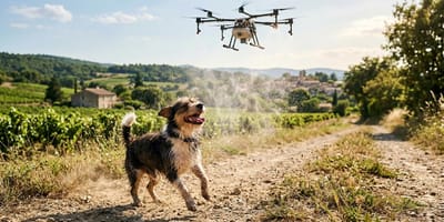 Een hond en een drone