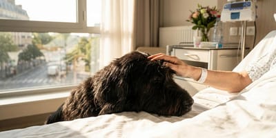 Un chien près de son humain à l'hôpital