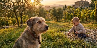 Un chien qui protège un bébé