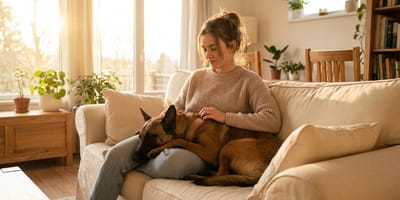 A dog on its owner's lap
