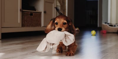Un chiot dans une maison