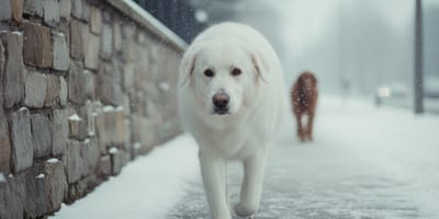 Une chienne qui erre dans la neige