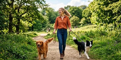 een vrouw die honden uitlaat