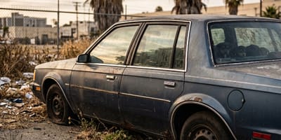 An abandoned car in the countryside