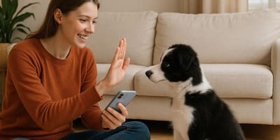 Woman training dog with ZigZag app