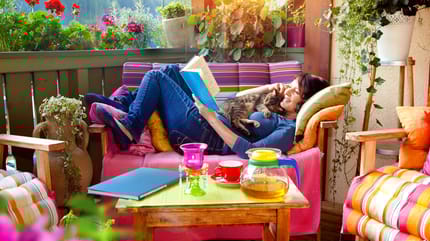 kot leży na klatce piersiowej swojej pani